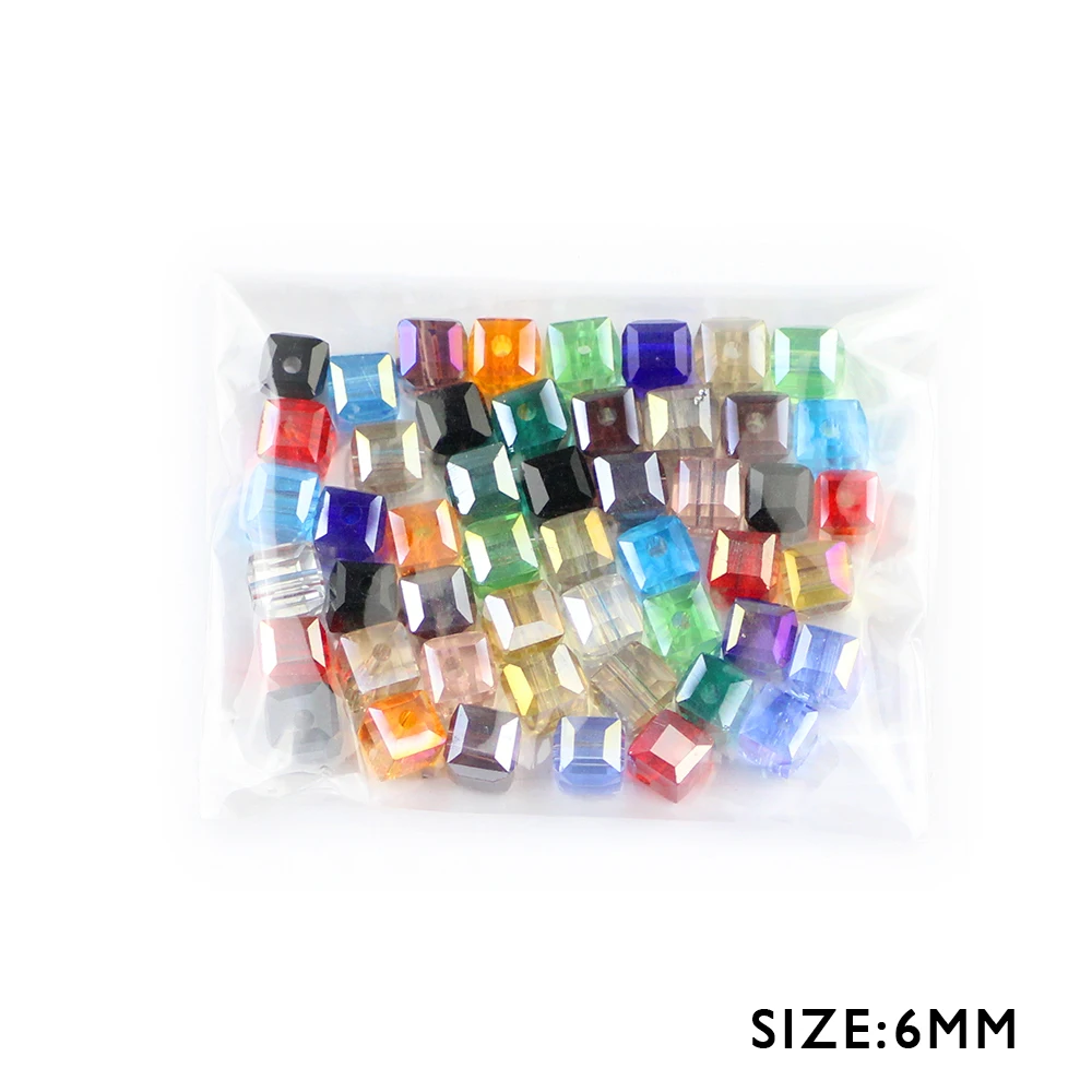 YHBZRET Square shape Upscale Austrian crystal beads spacer 6mm 50pcs Transparent Loose beads for Jewelry making bracelet DIY