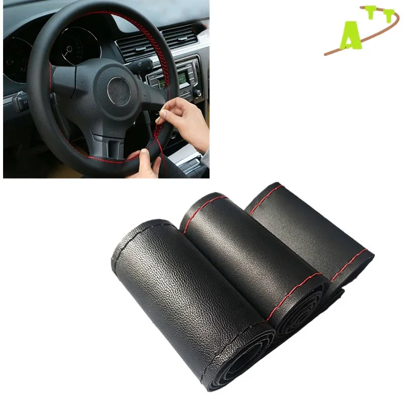 Leather Steering Wheel Cover Non-Slip Design Soft and Comfortable Feeling Universal 15 Inch Auto Car Sports Steering Wheel