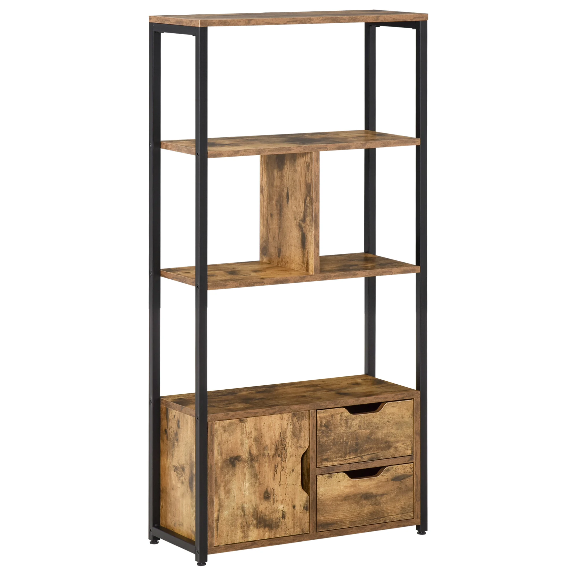 HOMCOM Estantería con Armario y 2 Cajones Estilo Industrial 58x24x122 cm Marrón