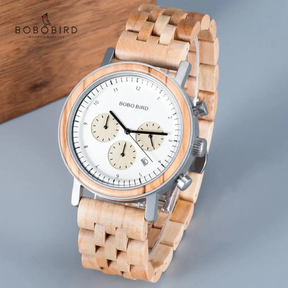 

montre homme BOBO BIRD Wood Watch Men Top Luxury Brand Quartz Wristwatches Chronograph Military Watches Japan Movement Dropship