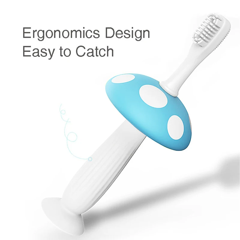 Silicone Toothbrush for Teeth Mashroom Shield No Need for Toothpaste Soft Bristle 1 holder + 2  Brush Head