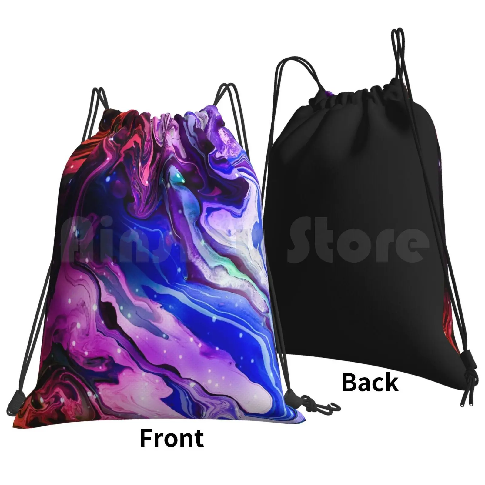 Cool Blue Backpack Drawstring Bag Riding Climbing Gym Bag Cosmo Astrology Exotic Colors Abstract Paint Pouring Liquid Stars