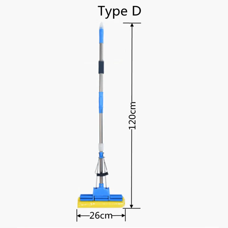 Stainless Steel Telescopic Rod Half-Folding Rubber Cotton Mop Folding Sponge Free Hand Washing Steel Squeezing Water Mop