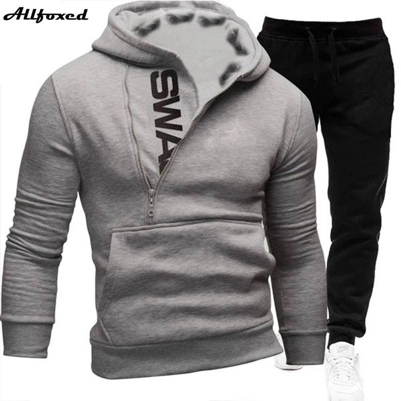 Mens Tracksuits 2 Pieces Set Sweatshirt + Sweatpants Sportswear Zipper Hoodies Casual Male Clothing Large Size 2022 Fashion New