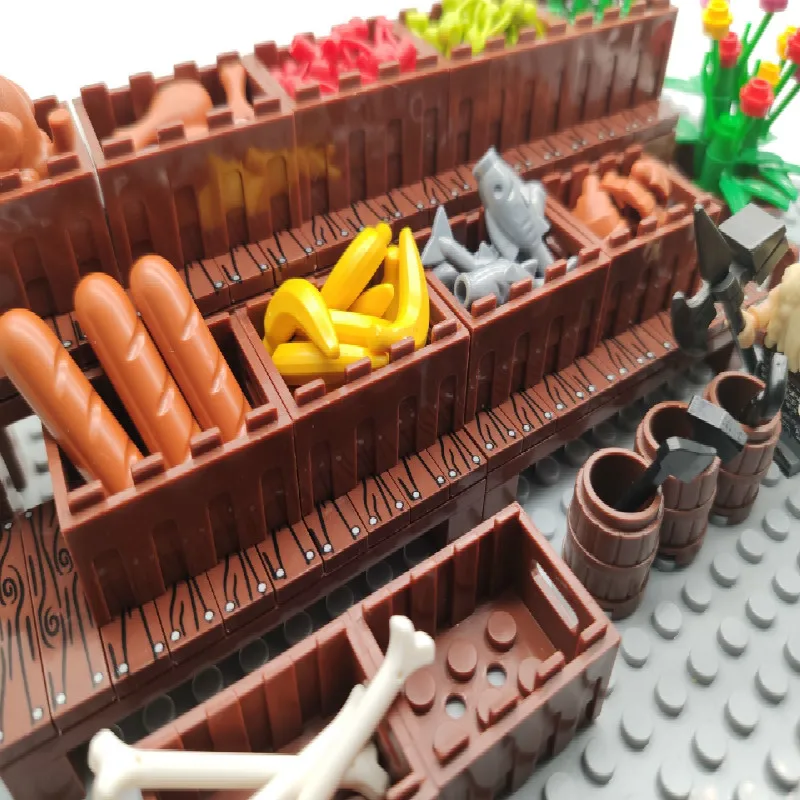 MOC Medieval Building Blocks City Food Fruit Carrot Bread Scene Table Toys for Kids