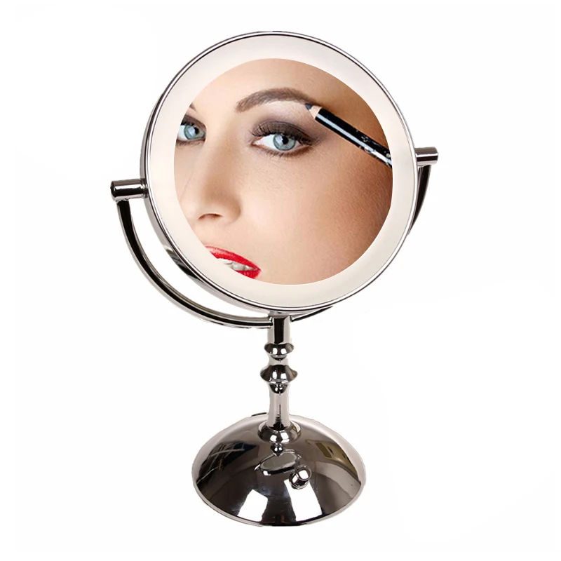 USB Rechargeable HD Cosmetic Mirror Round Shape Magnifier Mirrors 360 Rotatable Double-Sided 8 Inch LED Makeup Mirror