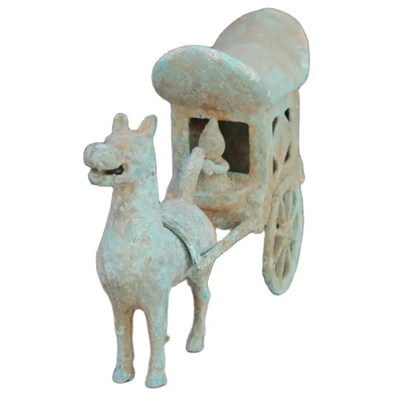 China Old Bronze Ornaments Horse Pull The Car