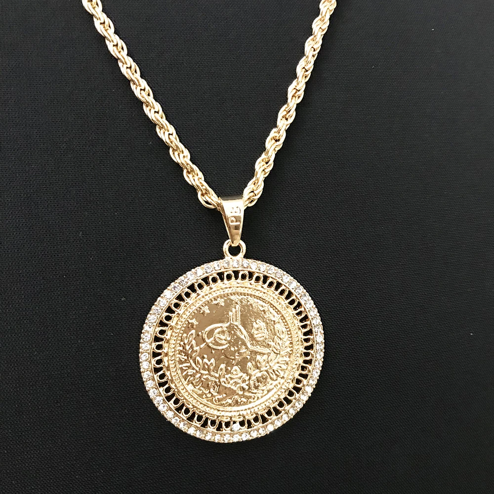 

Arab Ethinc Style Women's Head Rhinestone Necklace Couple Napoleon Coin Design Pendant Free Shipping