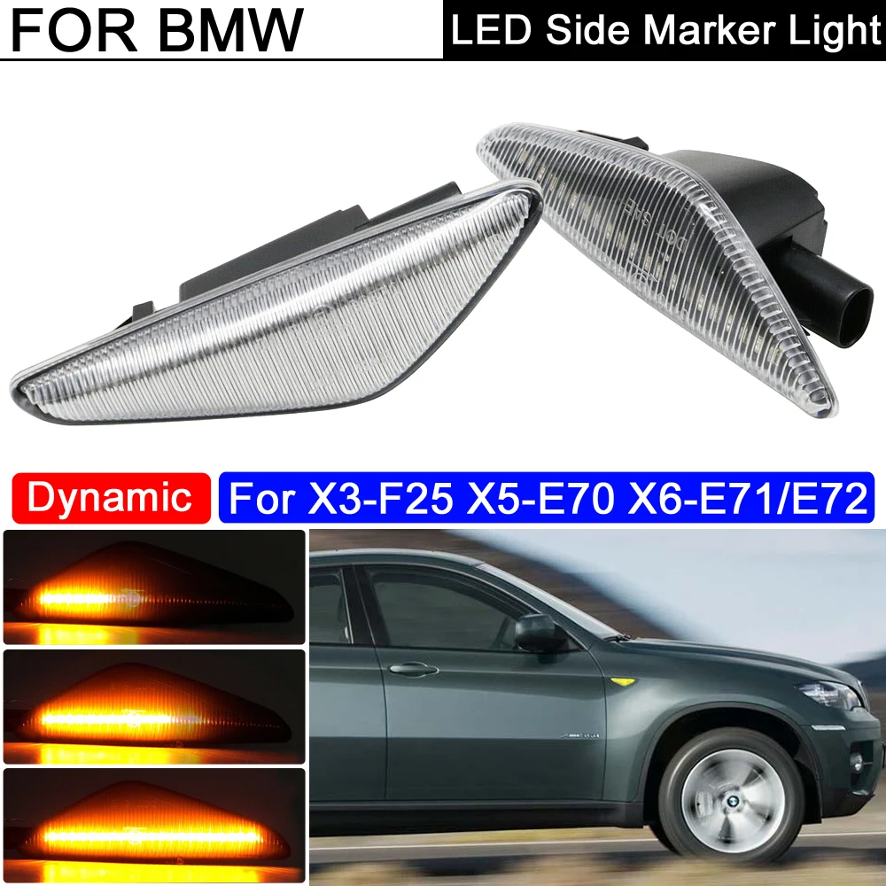 

2Pcs Error Free LED Side Marker Light Dynamic Amber Turn Signal Blinker Indicator Lamp For BMW X3-F25 X5-E70 X6-E71/E72