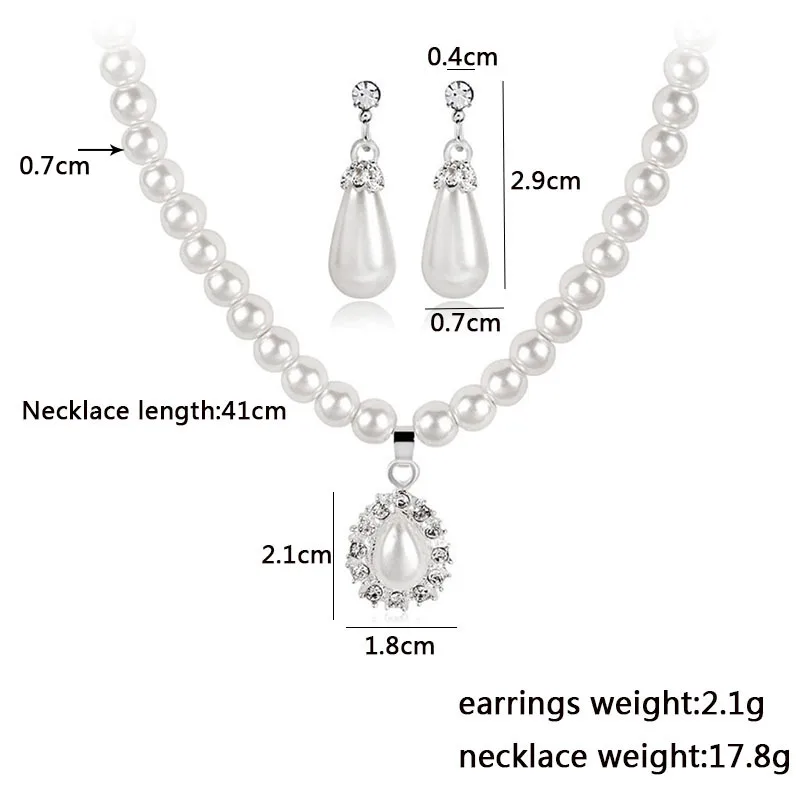 Pearl Jewelry Set for Women Water Drop Dangle Earrings Crystal Pendants Imitation Pearl Beads Necklaces Femme Brincos E Colares