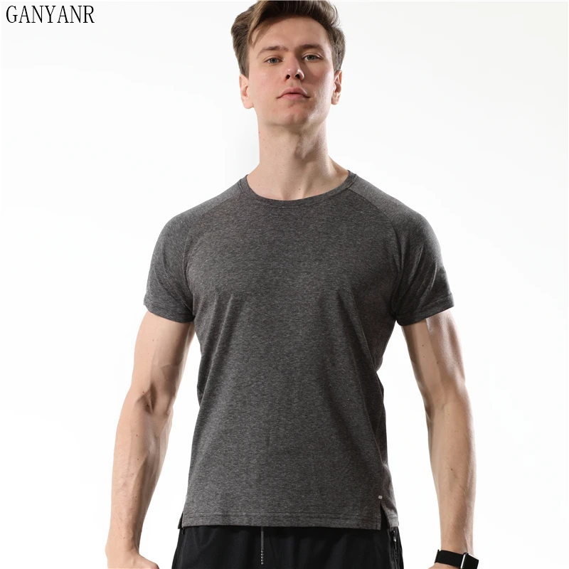 

GANYANR Dry Fit Men Running T Shirts Gym Sport Fitness Crossfit Rashguard Training Workout Bodybuilding Clothes Tees Quick Gym