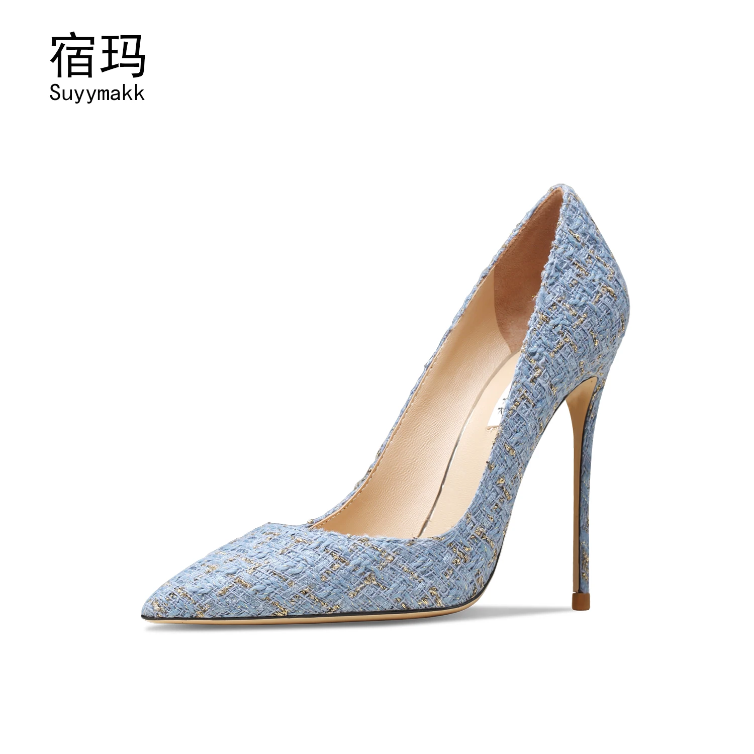 Weave 2022 Spring Fashion Sexy High Heels Women Pumps Blue Pointed Toe Office Lady Elegant Working Shoes Luxury Singles Shoes 41