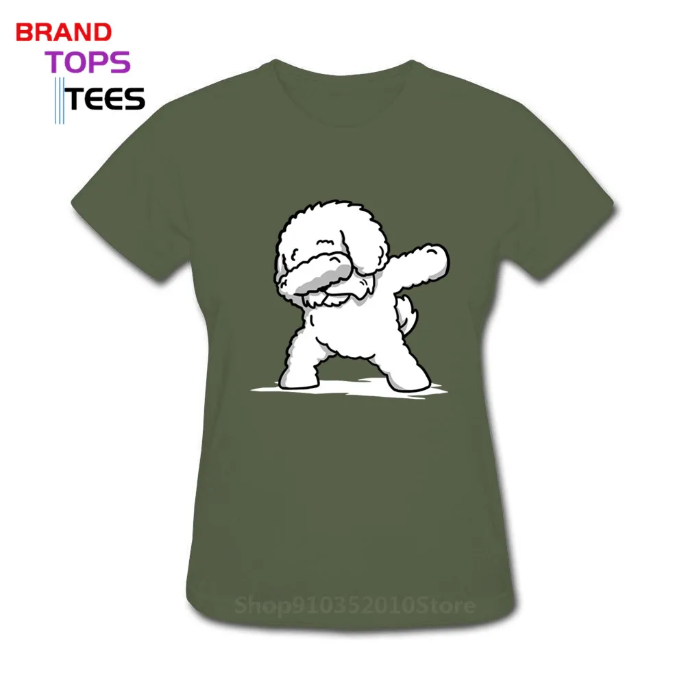 Cotton O-neck Comic Dog Dab T-Shirt Funny Dabbing Bichon Frise Leisure T Shirt Short Sleeved Tshirt Tops women's Tee Shirt