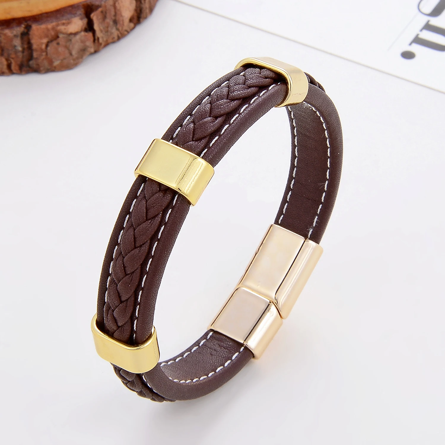 Klassisches geflochtenes Lederarmband für Damen, Zinklegierung, Metall, Herrenschmuck, Armbänder, Damen-Accessoires, 2021, Phevт Alem – Detail 5