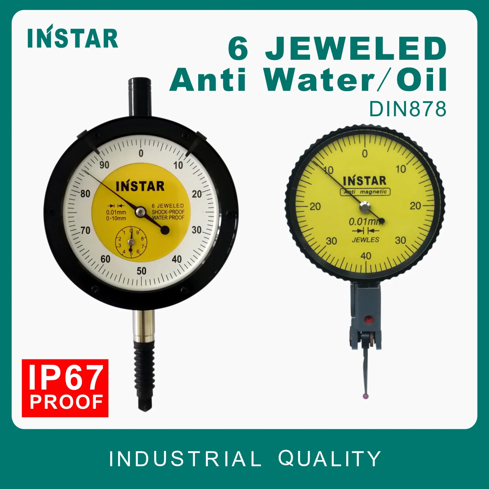 INSTAR Dial Test Indicator 0-0.8mm x 0.01mm Plus Vertical Dial Gage Micron 0-0.2mm DIN878 Standard Germany 0-10mm x 0.01mm