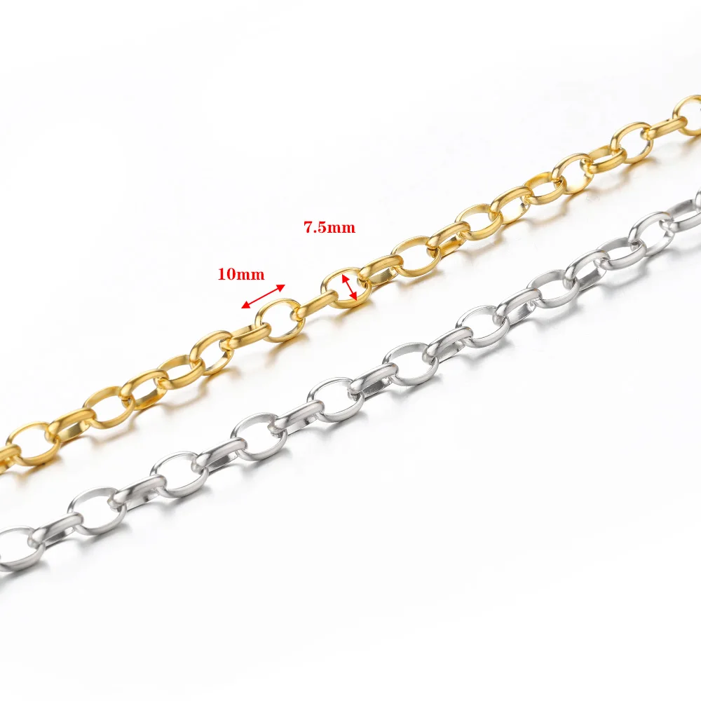 Nicht verblassende 1 Meter 7,5 mm Edelstahlkette Gold Halskette Rolo Starke Gliederkette für Armband Schmuckherstellung Zubehör DIY – Detail 2