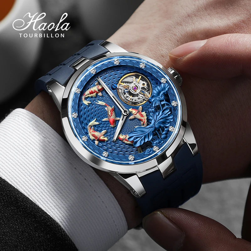 Haofa Top Luxury Carrousel Mechanical Watch For Men Sapphire Power Reserve 80H Fashion Watch Man Sapphire Rotating Watches 1951