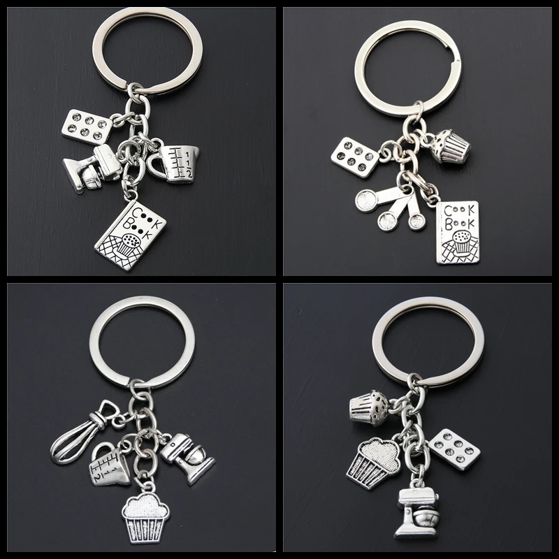 1 unidad de dijes para pasteles, cucharas medidoras, huevo con sartén, llavero de libro de cocina para cocinas, Chef, panadero, regalo, joyería para hornear