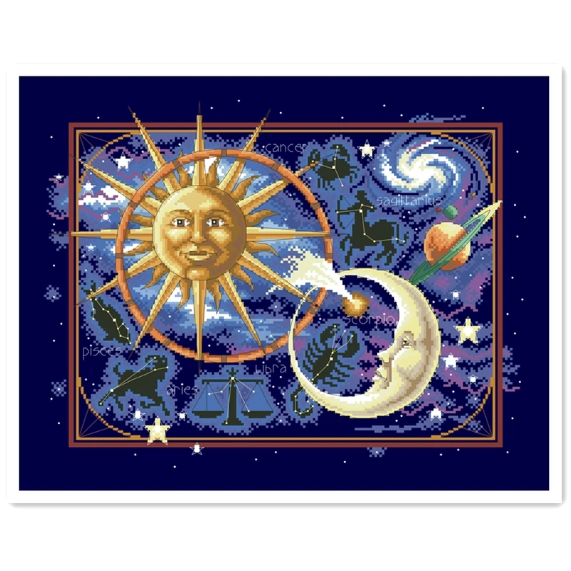 Celestial gathering cross stitch package stars in sky 18ct 14ct 11ct deep blue cotton thread embroidery DIY handmade needlework