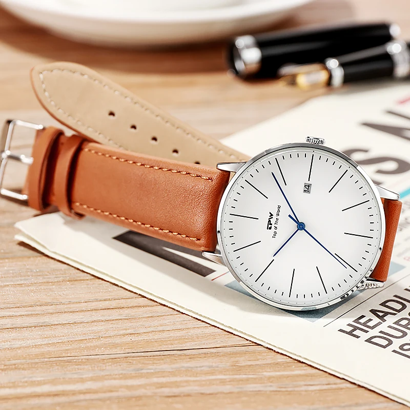 Simple Business Watch Date Window Japan Movement 3 Year Battery Life PU Leather Strap