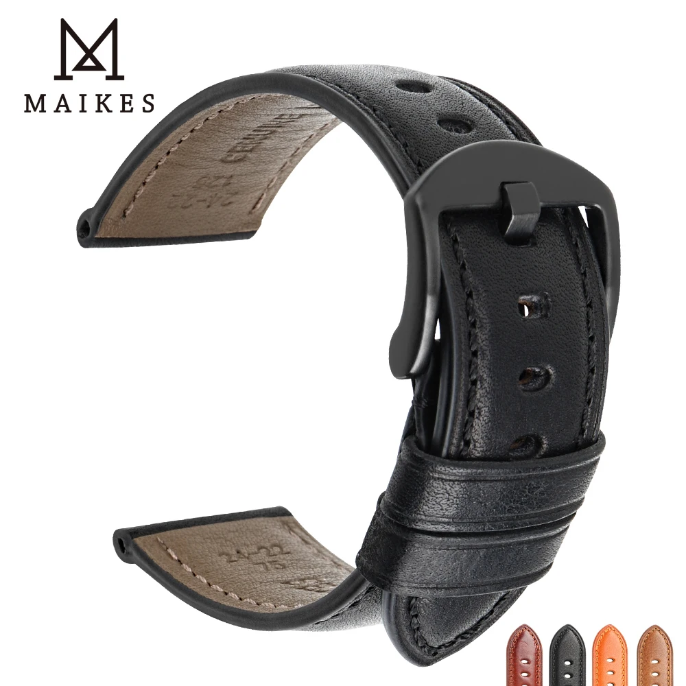 MAIKES Genuine Leather Watch Strap 20mm 22mm 24mm Men Watchband Cow Leather Watch band For MIDO Casio SEIKO TISSOT