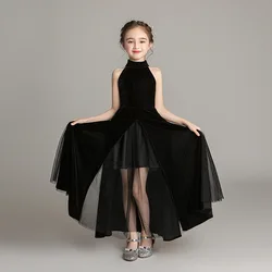 Evening Dresses for Girls 2021 Kids Elegant Princess Sleeveless Party Black Dress Wedding Fashion Show Children's Clothing 14 Y