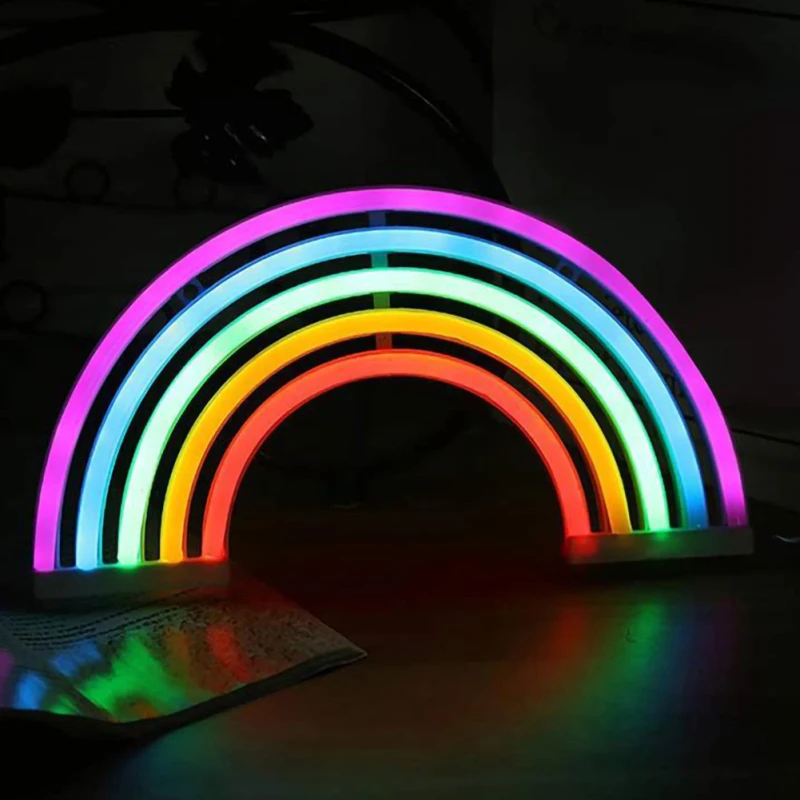 Letrero de luces LED de neón, luz de arco iris, USB, funciona con pilas, decoración de pared para habitación de niñas y niños, decoración de fiesta