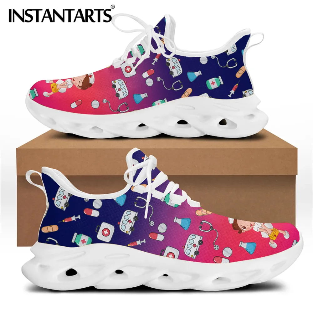 INSTANTARTS Gradient Nurse Shoes for Women's Cartoon Premium Sketch Physio Brand Design Casual Wear-resistant Flat Sneakers 2021