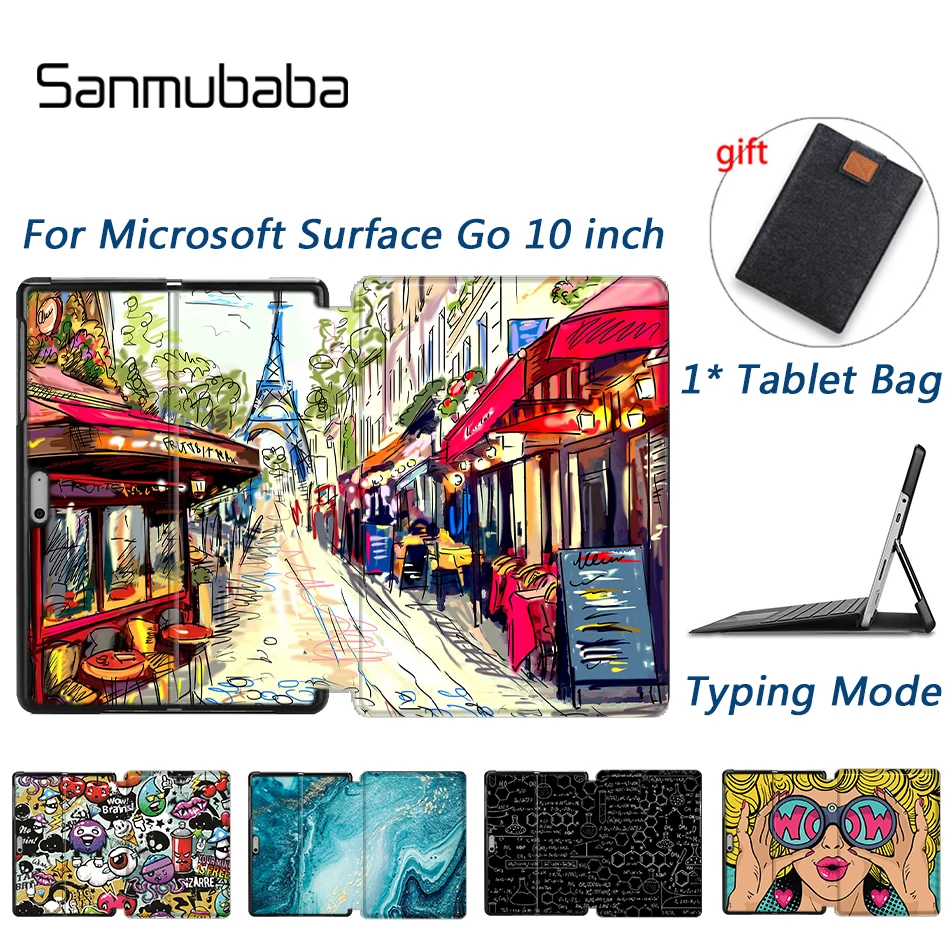 Sanmubaba Case For Microsoft Surface go 10 inch PU Leather Folio Flip Stand Cover Protective Shell Fundas + Tablet Bag