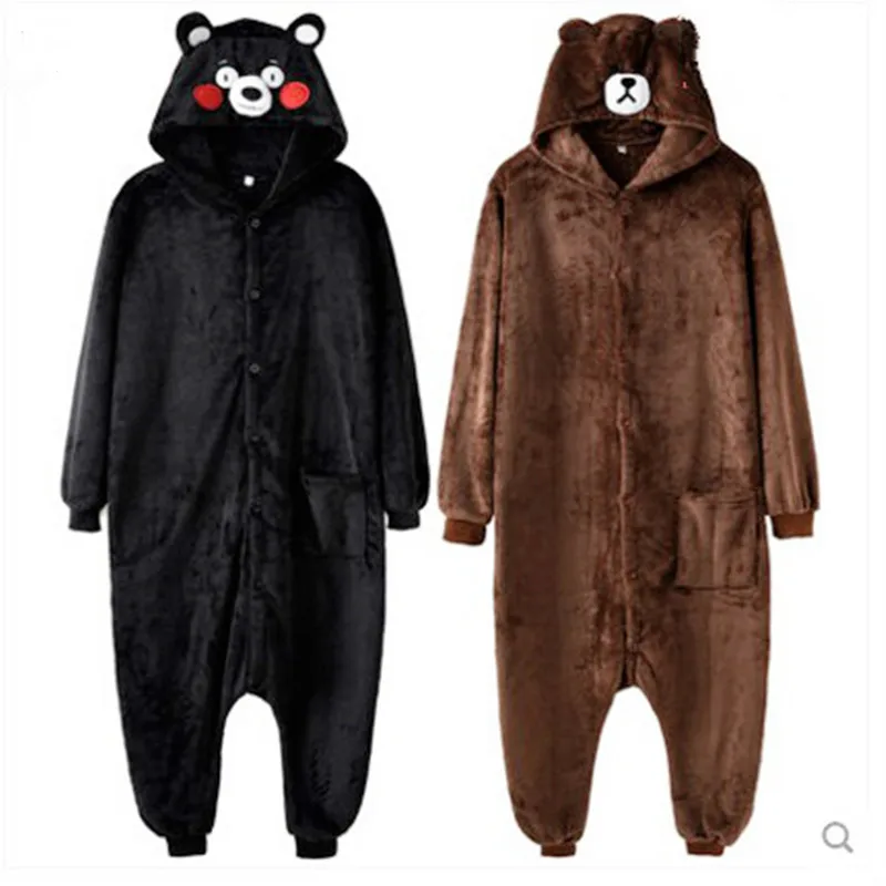 HKSNG Adult Flannel Plus Size XXL Bear Onesies Kigurumi Kumamon Animal Pajamas Best Gift Party Cosplay Costumes Jumpsuit Zipper