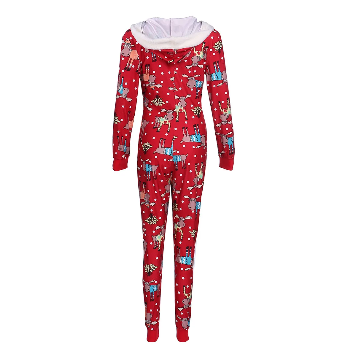 Natal feminino impresso sleepwear manga longa elástica gato elk floco de neve macacão de dormir com zíper roupa de casa