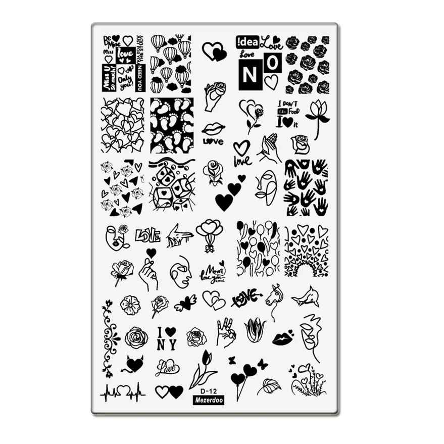 Stamping Plate 14.5*9.5CM Nail Art Template Ballon Palm Love Heart  Pattern Printing Plate Stencil for Stamping Gel D12