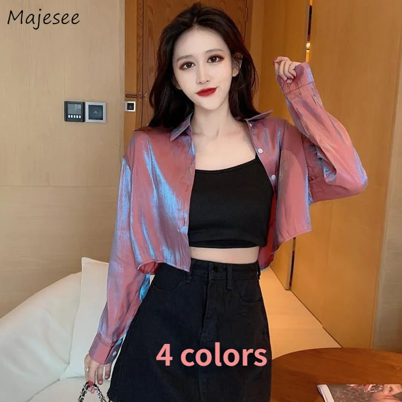 

Cropped Shirts Women Spring Sun Protection 4 Colors Simple Streetwear Students Chic All-match Popular Ulzzang Female Blusas Ins