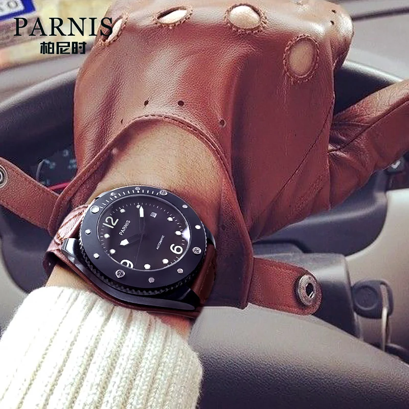 Relógio de pulso de mergulho masculino, relógios automáticos masculinos PARNIS esporte homem relógio de pulso mecânico 100m relógio à prova d'água luminoso relogio de luxo