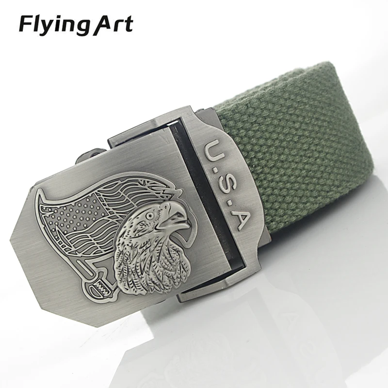 

Flying Art American flag eagle Automatic Smooth Men's belt buckle High-quality thick cotton belt canvas Men and Women Denim Belt