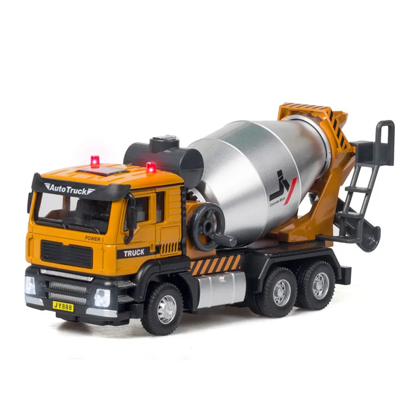 1:50 Alloy Engineering Truck Diecast Toy Vehicle Simulation Mixer Excavator Joint Movable Sound And Light Pull Back Car For Kids