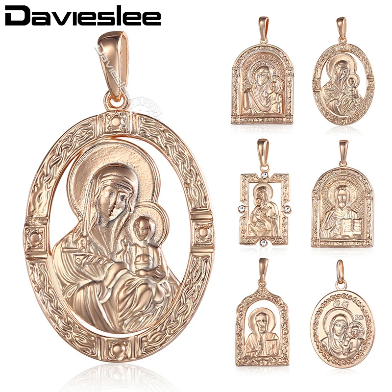 Davieslee 585 Rose Gold Color Pendant Necklace for Women Snail Link Chain Jesus Charm Necklaces Fashion Jewelry Gifts LGP190