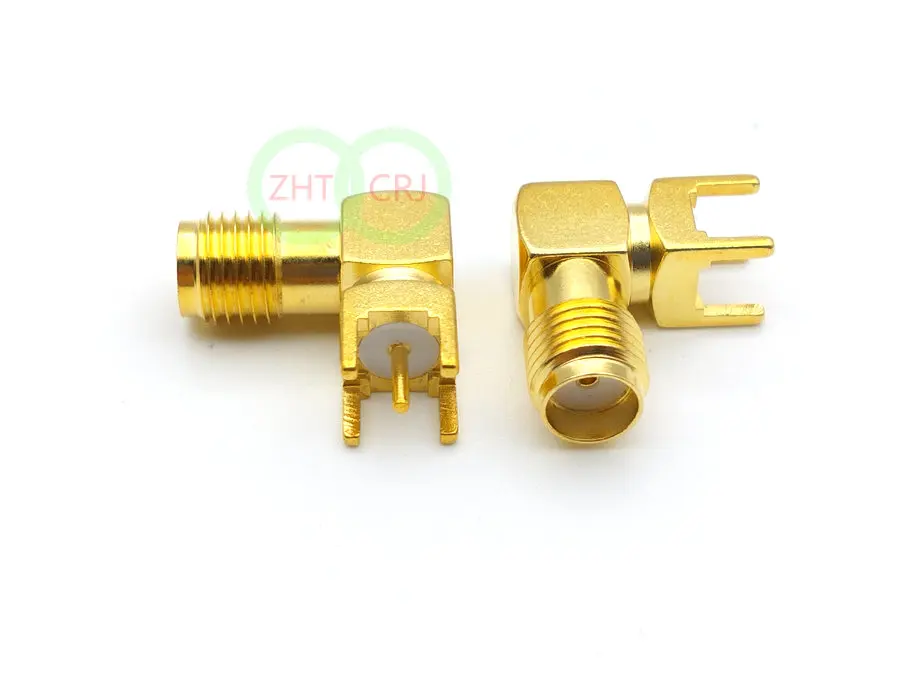 Imagem -05 - Ouro Sma Fêmea Ângulo Direito Solda Pcb Montagem rf Conector Adaptador Novo 100 Peças