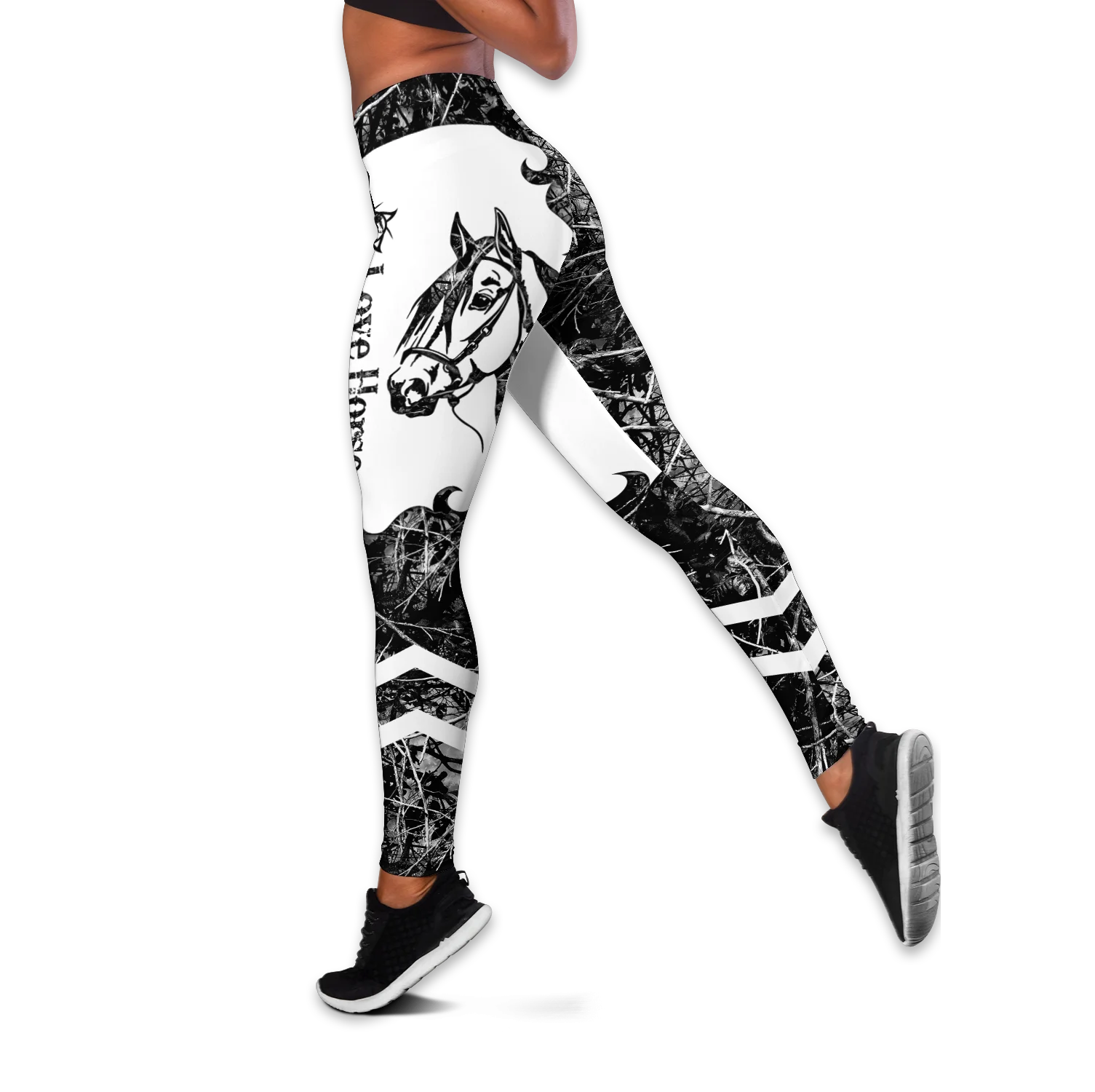 Liebe Pferd Schwarz Tattoo 3D Gedruckt Aushöhlen Tank Top & Leggings Set Fitness Weibliche Volle Länge Leggings Laufhose DDK72