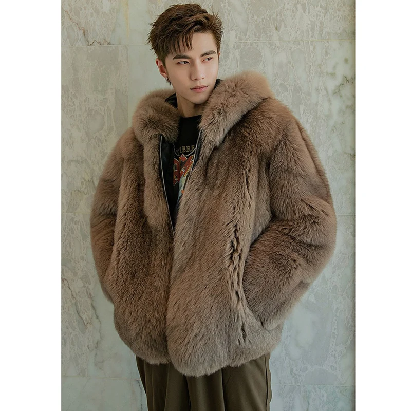 Fur coat Men's new fox fur short jacket autumn/winter warm wool