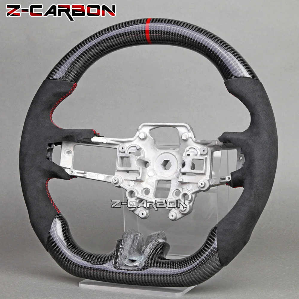 Customized Carbon Fiber Perforated Leather Steering Wheel Fit For Ford Mustang 2015-2022 GT Shelby Steering Wheel Red Stitching