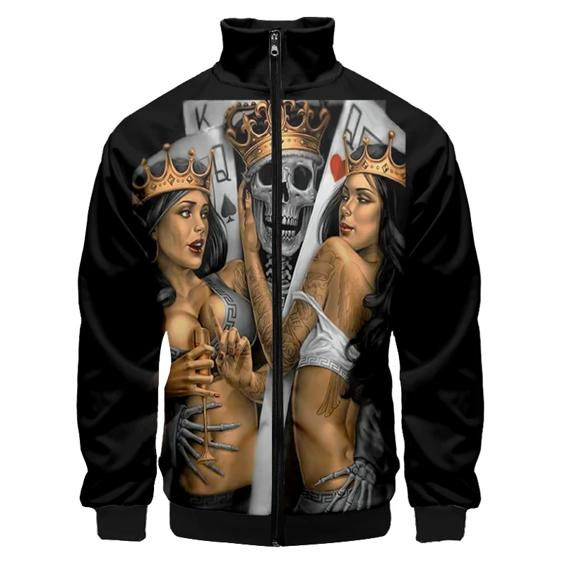 

LCFA Zip Jacket Man Personality New Tops 3D Printed Crown Beauty Skull Casual Plus Size 5XL Garment Men's Winter Coat