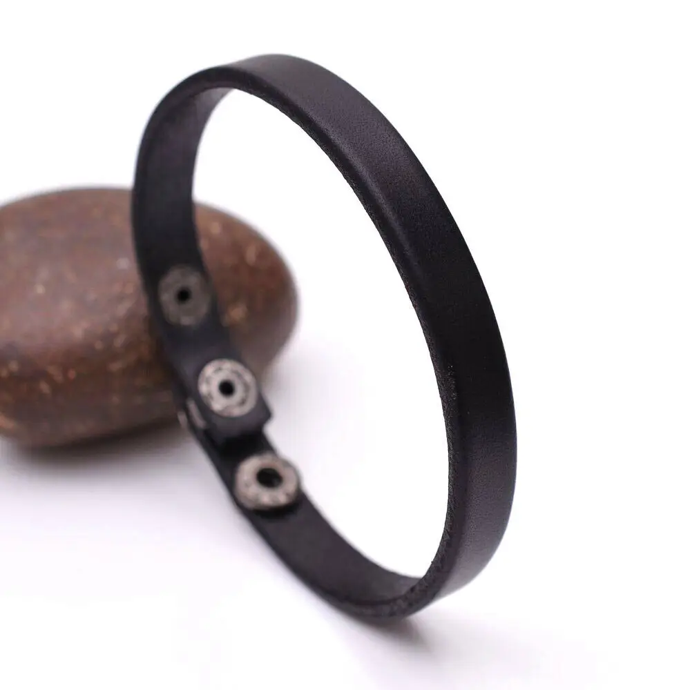 Simply Cool Classic Genuine Leather Bracelet Cuff Wristband Snap Unisex Women 19CM