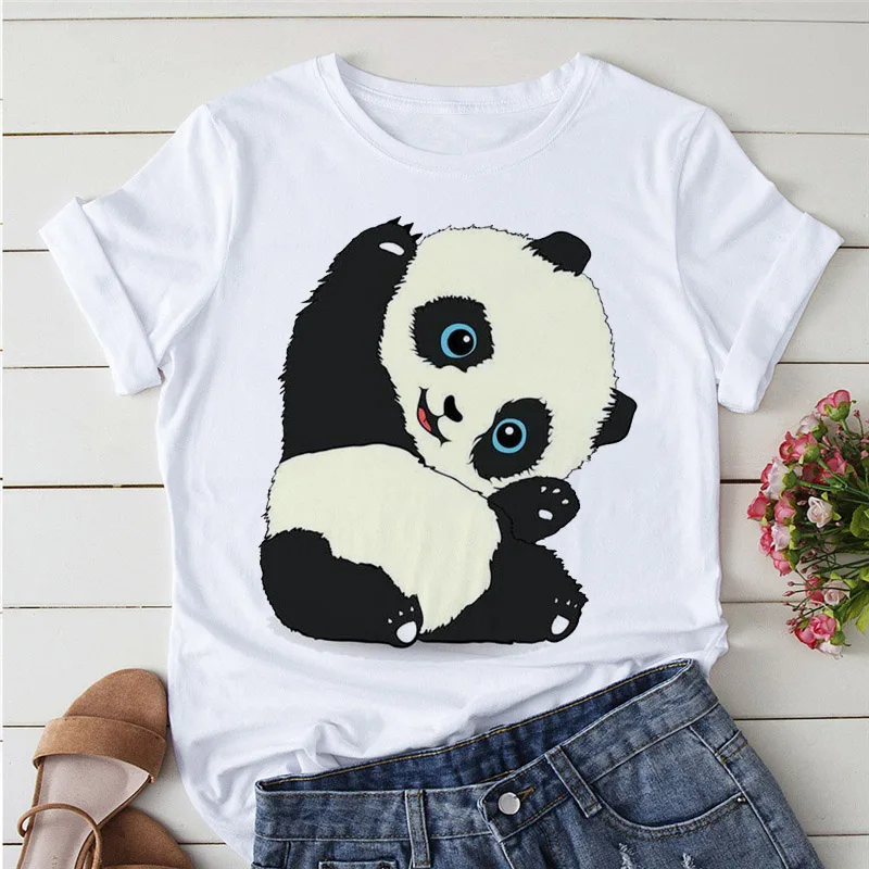 

Women tshirt Fashion tops Cartoon Stretching panda 90s Clothes Print T shirt Short Sleeve Summer White T-shirt Female Tee shirt