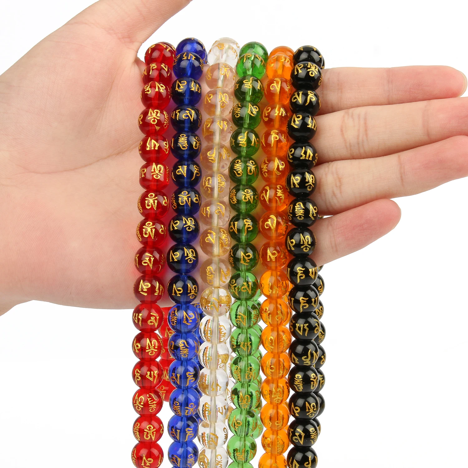 6/8/10mm Six Word Mantra Prayer Feng Shui Beads Round Shape Buddha Beads for DIY Bracelet Jewelry Making Accessories 15inches