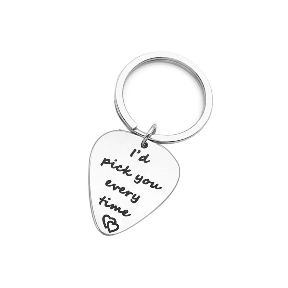 I'd pick you every time keychain stainless steel guitar picks Valentine's gift