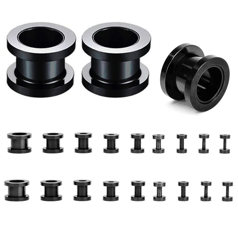 

JUNLOWPY Plug and Tunnels Stainless Steel Screw Silver Black Ear Expander Gauges Body Piercing Jewelry Ear Stretchers 1.6-25mm