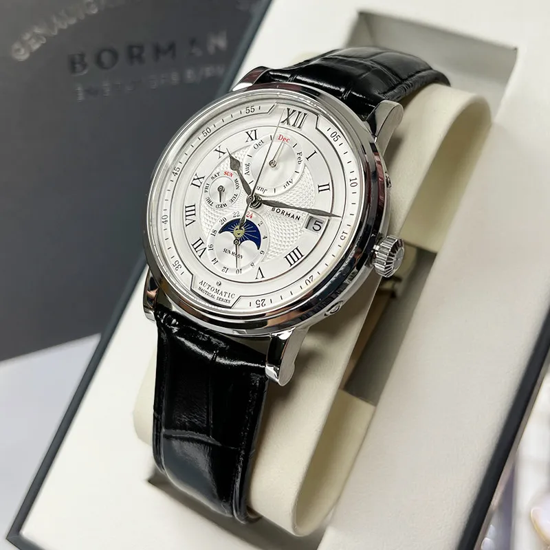 Luxury Brand Switzerland BORMAN Automatic Mechanical Men's Watches Sapphire Multi-function Waterproof Moon Phase Clocks BM3868