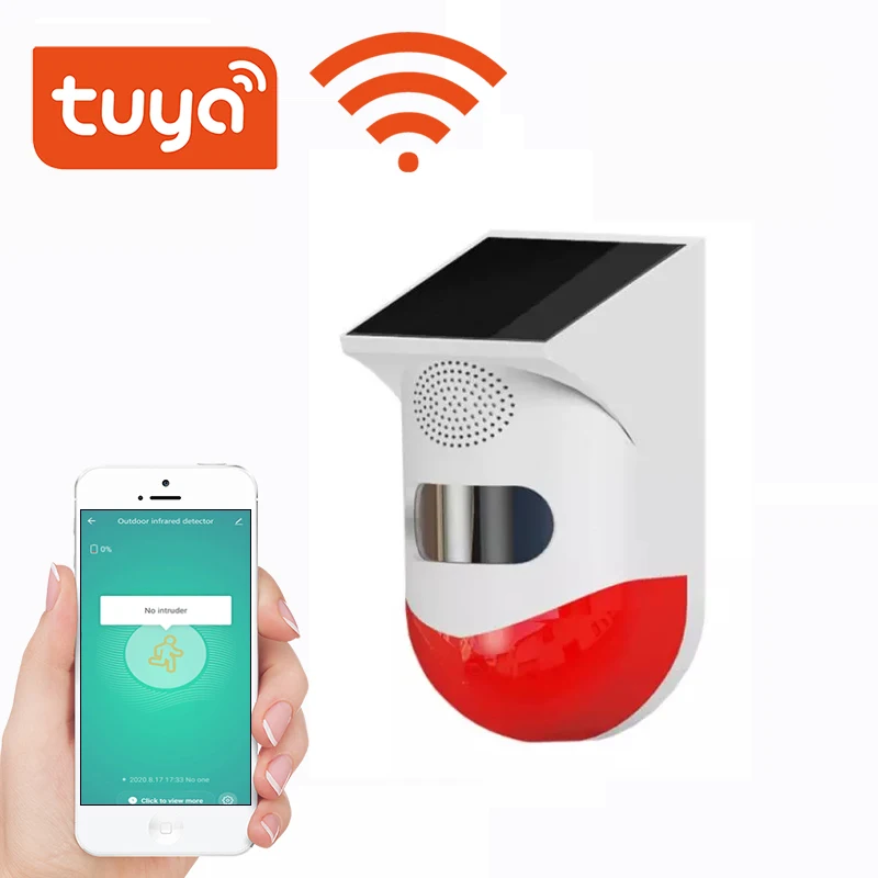 Tuya Wifi Solar Infrared Detector Outdoor waterproof PIR Sensor Built-in rechargeable battery Built-in buzzer 120dB Smart life