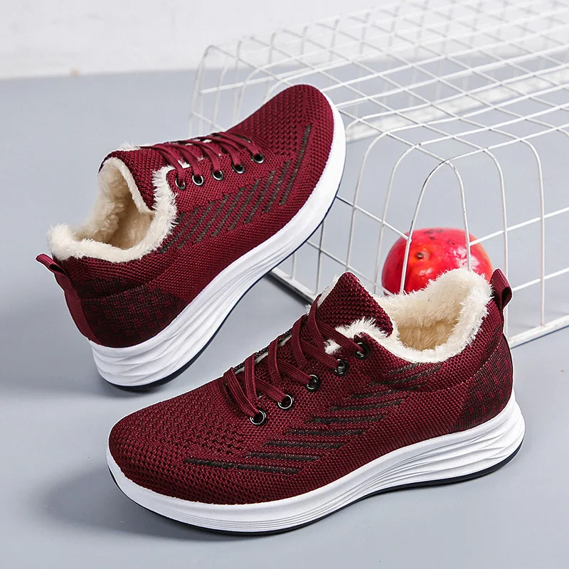 Lace Up Cloth Shoes Women\'s Plush Thickened Warm Winter Mother\'s Cotton Shoes Light Soft Bottom Casual Women\'s Cotton Shoes